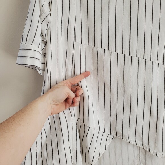 S Tulip Pippa Striped Asymmetrical Lagenlook Blouse Half Sleeve Artsy Tunic - Picture 11 of 12